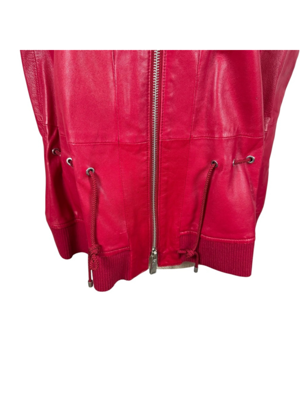 Worth New York Red Leather Moto Vest High Neck Cinch Waist Zip Front Size 12 - Picture 5 of 14